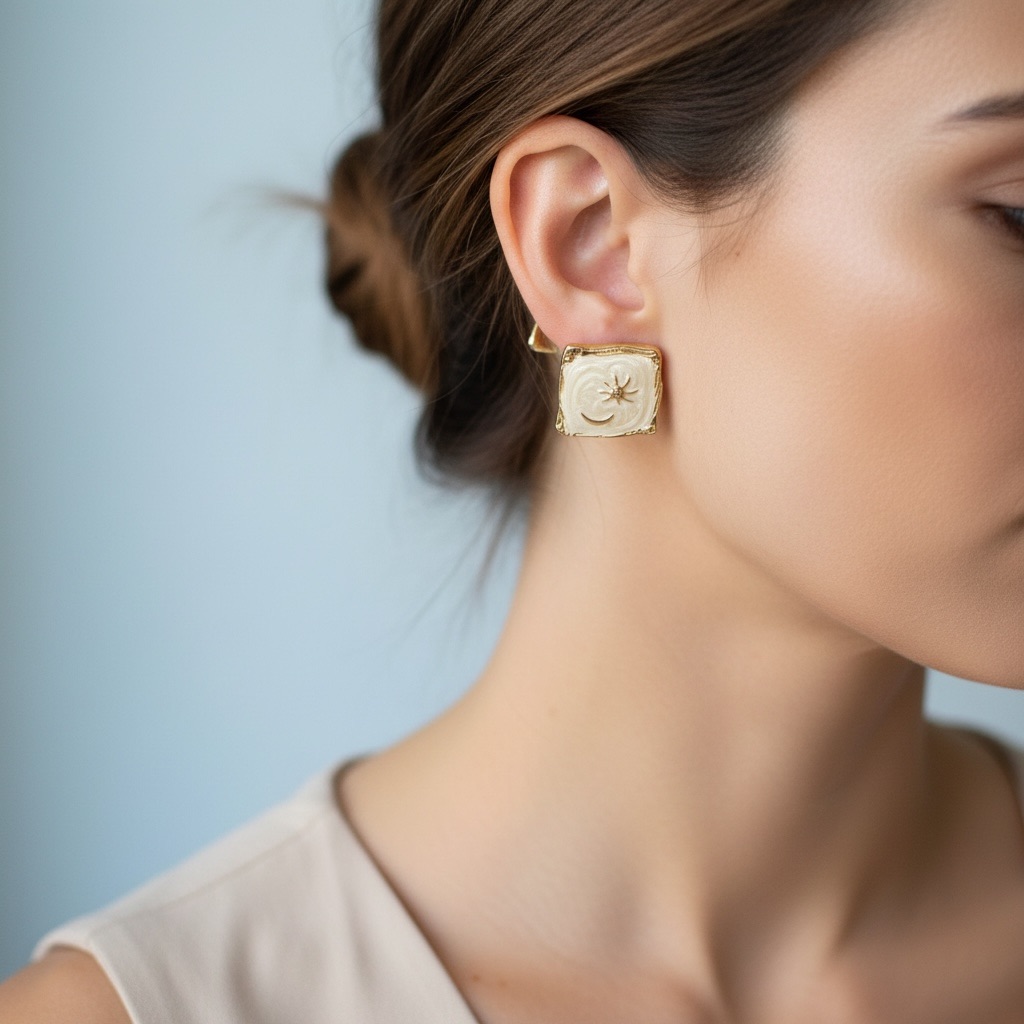 Chic Sun And Moon Gold Square Earrings